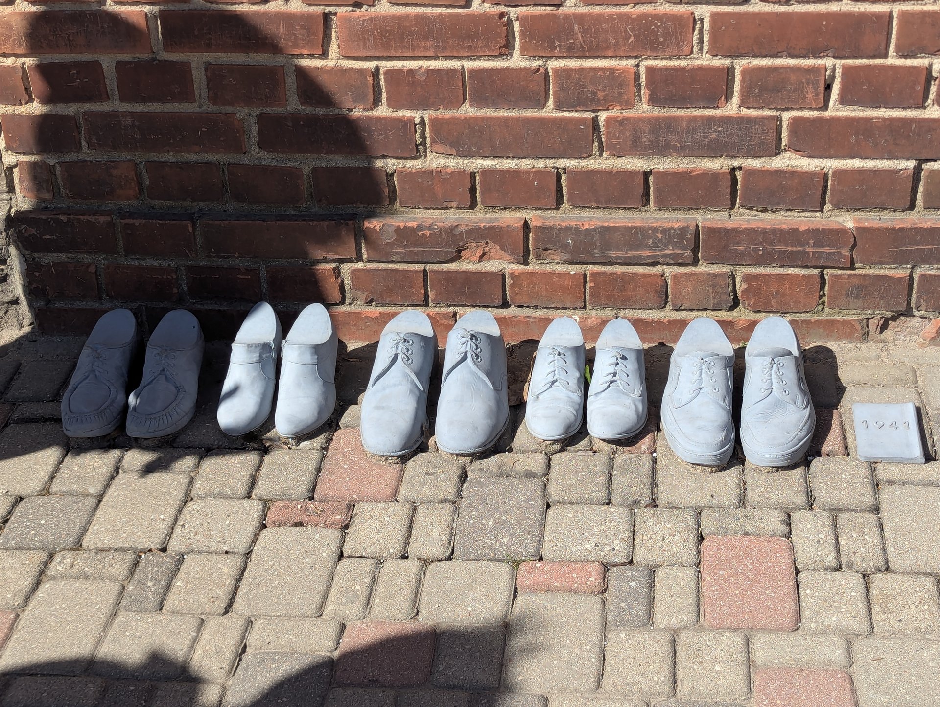 Memorial shoes outside the former home of a Jewish family murdered in the Holocaust, Cēsis old town