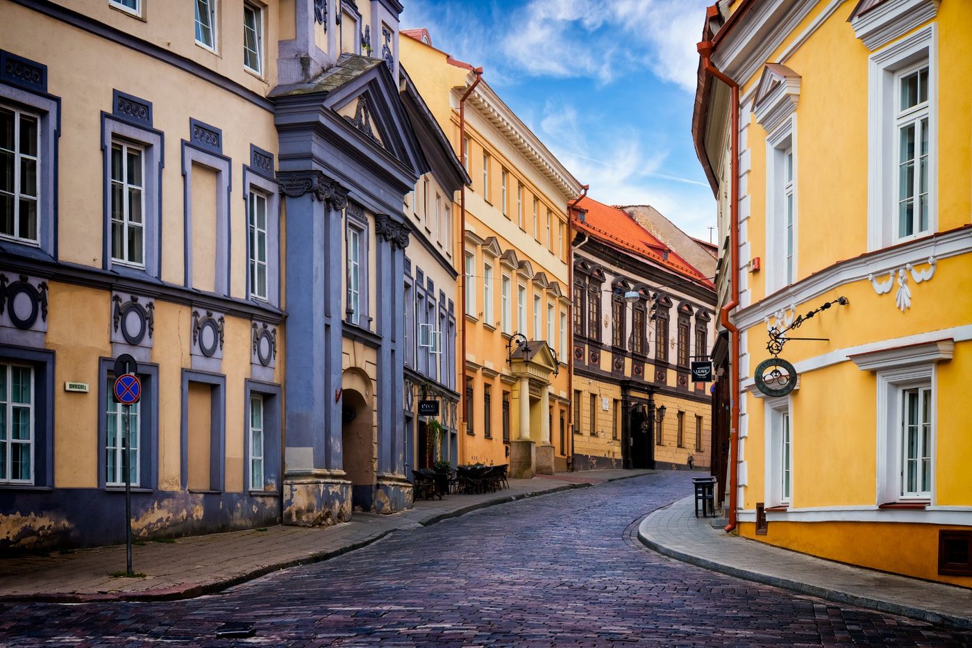 Old Town Street Lithuanian Flags in Vilnius