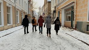 Winter Street Snow Walk People in Tallinn