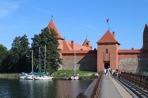 Castle Bridge People in Trakai