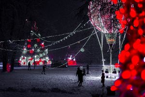 Christmas Park Night Lights Crowd in Liepāja
